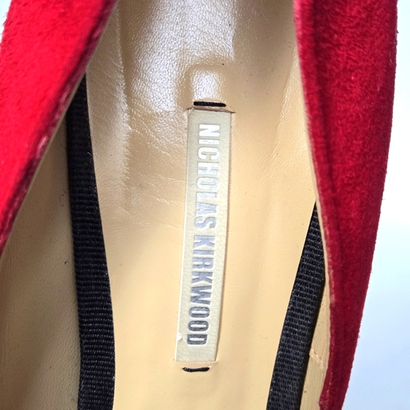 NICHOLAS KIRKWOOD Red Suede Animal Print Pumps Size 40 Very Good Condition - Picture 7 of 8